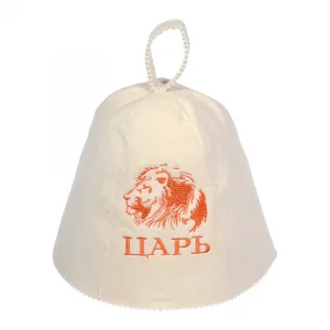 Шапка для бани Банные штучки «Царь», войлок, с вышивкой, белый, оранжевый