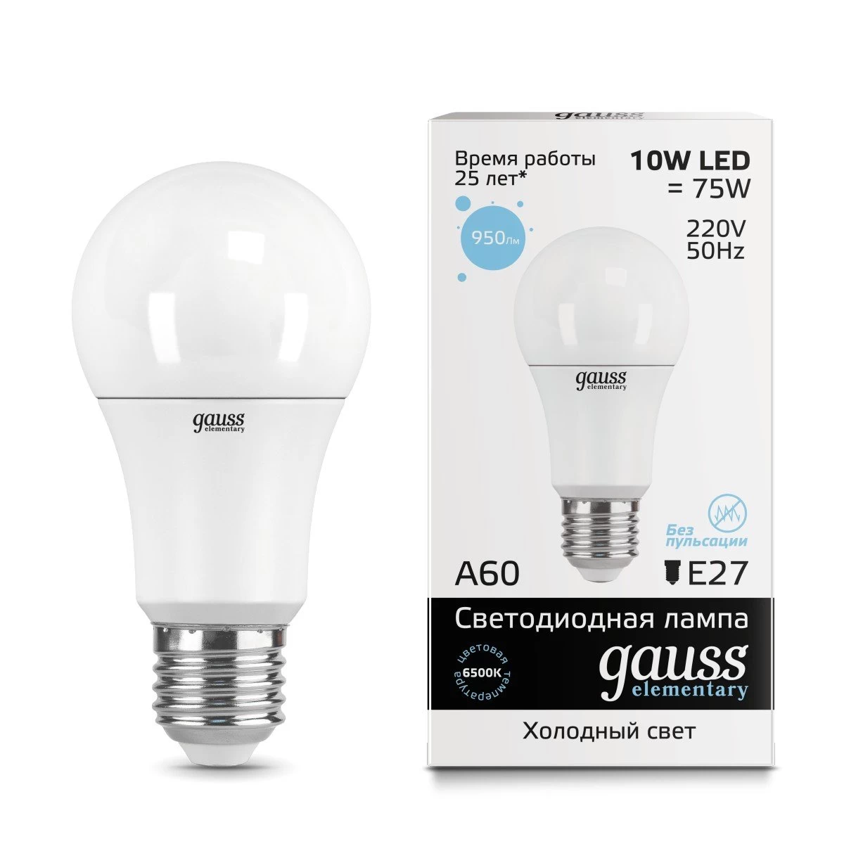 Лампочка Gauss LED Elementary A60, 10W, E27, 880 Im 3000K