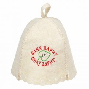 Шапка для бани Hot Pot «Баня парит, силу дарит!», войлок, с вышивкой, бежевый